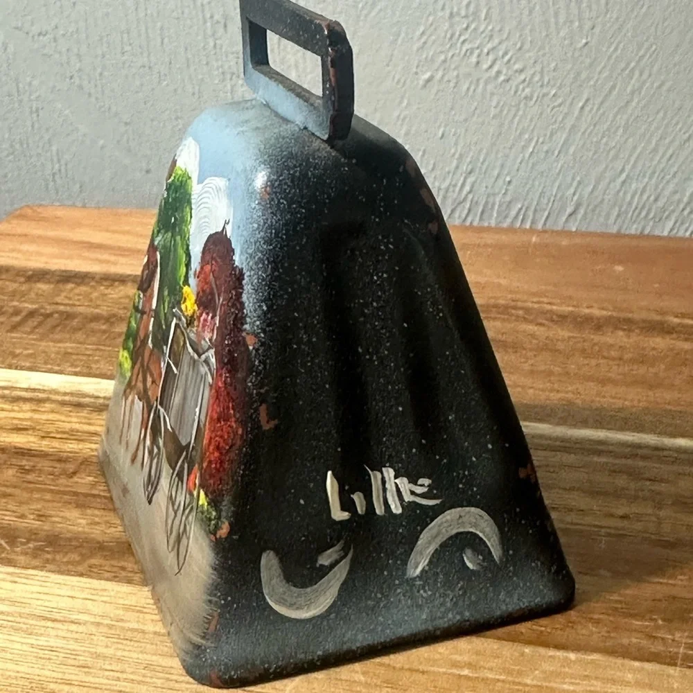 Hand-Painted Horse & Buggy Cowbell - Rustic Folk Art